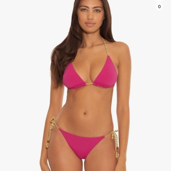 Becca  Bikini Top womens small Jessica Reversible Banded Halter Green and Pink - Picture 2 of 9